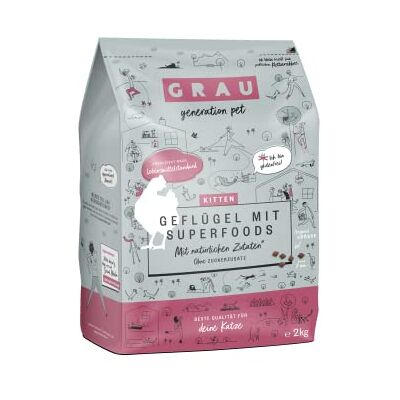 Grau – das Original – Trockenfutter für Katzen Kitten Geflügel mit Superfoods, 1er Pack (1 x 2 kg), glutenfrei, für Kitten Grau – das Original – Trockenfutter für Katzen Kitten Geflügel mit Superfoods, 1er Pack (1 x 2 kg), glutenfrei, für Kitten