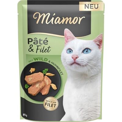 Miamor – Pâté & Filet Nassfutter für ausgewachsene Katzen mit zarten Filetstückchen. Getreide-, Zucker- und glutenfreies Alleinfutter in der Dose ohne Zusätze 10x85g Wild & Huhnfilet Miamor – Pâté & Filet Nassfutter für ausgewachsene Katzen mit zarten Filetstückchen. Getreide-, Zucker- und glutenfreies Alleinfutter in der Dose ohne Zusätze 10x85g Wild & Huhnfilet