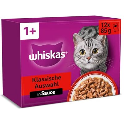 Whiskas Katzen Nassfutter Portionsbeutel in Sauce Multipack 1+ 4 x 12 x 85 g Klassische Auswahl Whiskas Katzen Nassfutter Portionsbeutel in Sauce Multipack 1+ 4 x 12 x 85 g Klassische Auswahl