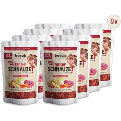 Bosch Freshe Schnauze Erdig rotes Ackergemüse 8 x 200 g Topping für Hundefutter Für Trockenfutter und Nassfutter geeignet mit frischer Rote Bete, Karotten, Kartoffeln & Hagebutten Bosch Freshe Schnauze Erdig rotes Ackergemüse 8 x 200 g Topping für Hundefutter Für Trockenfutter und Nassfutter geeignet mit frischer Rote Bete, Karotten, Kartoffeln & Hagebutten