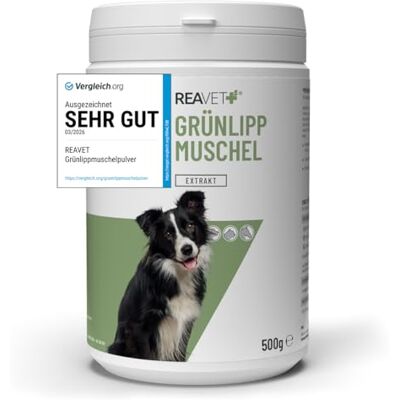 ReaVET TESTURTEIL SEHR GUT 2026 Grünlippmuschel Extrakt Pulver 500g für Hunde I Grünlippmuschelpulver Hund für Katze & Pferde hochdosiert I nach behandelter Arthrose, Arthritis Barf Futterzusatz ReaVET TESTURTEIL SEHR GUT 2026 Grünlippmuschel Extrakt Pulver 500g für Hunde I Grünlippmuschelpulver Hund für Katze & Pferde hochdosiert I nach behandelter Arthrose, Arthritis Barf Futterzusatz