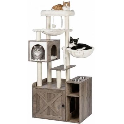 Relaxdays Kratzbaum mit Katzenkloschrank & Futterstation, Hellbraun HBT 144x71x45,5 cm, Sisalstämme & Mulde, Holzoptik Relaxdays Kratzbaum mit Katzenkloschrank & Futterstation, Hellbraun HBT 144x71x45,5 cm, Sisalstämme & Mulde, Holzoptik