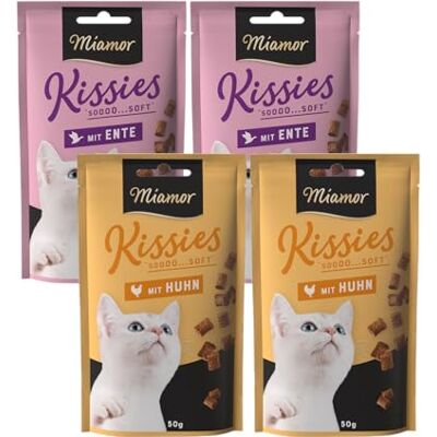 Miamor Kissies Mixpaket Huhn & Ente – 4 x 50g Weiche Katzenleckerlis mit 90% Fleischanteil Getreidefrei & ohne Zuckerzusatz Katzensnack-Mix Miamor Kissies Mixpaket Huhn & Ente – 4 x 50g Weiche Katzenleckerlis mit 90% Fleischanteil Getreidefrei & ohne Zuckerzusatz Katzensnack-Mix