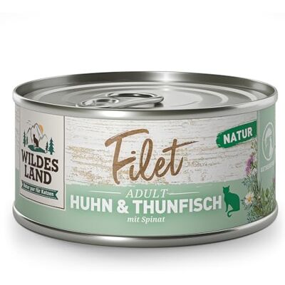 WILDES LAND – Huhn & Thunfisch mit Spinat Nassfutter in der Dose 12x 80g WILDES LAND – Huhn & Thunfisch mit Spinat Nassfutter in der Dose 12x 80g