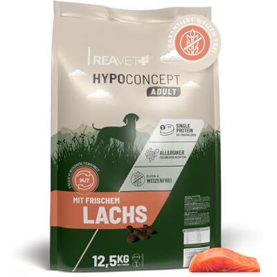 ReaVET HYPOCONCEPT Hundetrockenfutter Lachs – Single-Protein mit Frischfleisch 12,5kg I Weizenfrei & ohne Zucker Trockenfutter für alle Hunde & Rassen, auch für Sensible Hunde & Allergikerfreundlich ReaVET HYPOCONCEPT Hundetrockenfutter Lachs – Single-Protein mit Frischfleisch 12,5kg I Weizenfrei & ohne Zucker Trockenfutter für alle Hunde & Rassen, auch für Sensible Hunde & Allergikerfreundlich