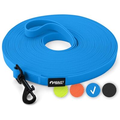 ReaVET Schleppleine für Hunde 15 Meter, Blau I Robuste & wasserfeste Hundeleine lang I Übungsleine mit Griff, Trainingsleine Laufleine für große & kleine Hunde ReaVET Schleppleine für Hunde 15 Meter, Blau I Robuste & wasserfeste Hundeleine lang I Übungsleine mit Griff, Trainingsleine Laufleine für große & kleine Hunde