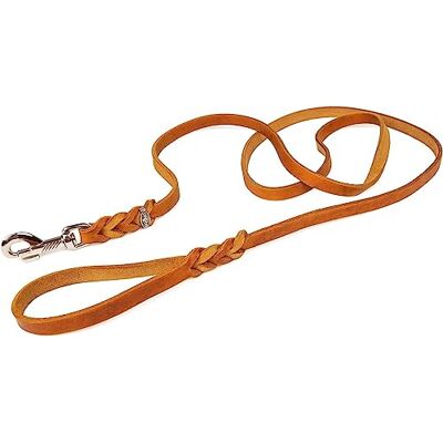 CopcoPet Fettlederleine 1 m x 8 mm, Cognac, Hunde-Leine aus Leder mit verchromtem Karabiner, geflochtene Hunde-Führleine Leder CopcoPet Fettlederleine 1 m x 8 mm, Cognac, Hunde-Leine aus Leder mit verchromtem Karabiner, geflochtene Hunde-Führleine Leder