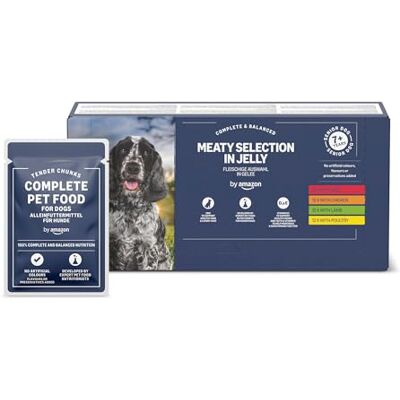 Amazon by Alleinfuttermittel für ältere Hunde, Fleischige Auswahl in Gelee, 4.8kg (48 Beutel mit 100g) Amazon by Alleinfuttermittel für ältere Hunde, Fleischige Auswahl in Gelee, 4.8kg (48 Beutel mit 100g)