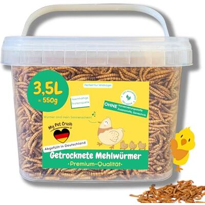 My Pet Crush Mehlwürmer getrocknet Premium, 550g im 3,5-L- Eimer für Hühner & Vögel 100% Natur Proteinreiche Ganzjahresfütterung stärkt die Legeleistung, ideal für Wildvögel, Igel, Reptilien oder Fische My Pet Crush Mehlwürmer getrocknet Premium, 550g im 3,5-L- Eimer für Hühner & Vögel 100% Natur Proteinreiche Ganzjahresfütterung stärkt die Legeleistung, ideal für Wildvögel, Igel, Reptilien oder Fische