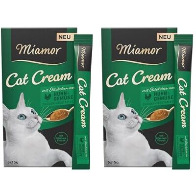 Miamor Cat Cream mit Stückchen von Huhn & Gemüse leckerer Snack für Katzen mit frischem Fleisch und Gemüsestückchen zart im Geschmack Doppelpack (2 Tafeln zu je 5x15g) Miamor Cat Cream mit Stückchen von Huhn & Gemüse leckerer Snack für Katzen mit frischem Fleisch und Gemüsestückchen zart im Geschmack Doppelpack (2 Tafeln zu je 5x15g)