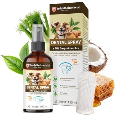 Veddelholzer 150 ml Probiotisches Dentalspray Set für Hunde & Katzen mit Fingerzahnbürste & Enzymkomplex Zahnpflege Zahnsteinentferner effektiv gegen Mundgeruch natürliche Zahnpflege als Spray Veddelholzer 150 ml Probiotisches Dentalspray Set für Hunde & Katzen mit Fingerzahnbürste & Enzymkomplex Zahnpflege Zahnsteinentferner effektiv gegen Mundgeruch natürliche Zahnpflege als Spray