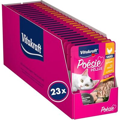 Vitakraft Poésie Délice, Nassfutter Katze, Katzennassfutter in Sauce, mit Huhn, Vorratspackung, ohne Zusatz von Zucker und Getreide (23x 85g) Vitakraft Poésie Délice, Nassfutter Katze, Katzennassfutter in Sauce, mit Huhn, Vorratspackung, ohne Zusatz von Zucker und Getreide (23x 85g)