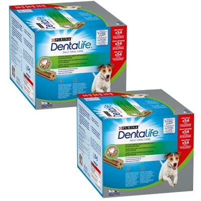 Purina Dentalife Hundesnack für die Mundhygiene für kleine Hunde, 2 Packungen mit je 54 Sticks, insgesamt 108 Sticks – Vorratsmaß Purina Dentalife Hundesnack für die Mundhygiene für kleine Hunde, 2 Packungen mit je 54 Sticks, insgesamt 108 Sticks – Vorratsmaß