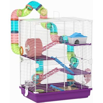PawHut Käfig für Hamster, Nagetiere, 4 Etagen, mit Tunnel, Futterhaus, Rad, Leitern, Maße: 46 x 30 x 58 cm, Violett PawHut Käfig für Hamster, Nagetiere, 4 Etagen, mit Tunnel, Futterhaus, Rad, Leitern, Maße: 46 x 30 x 58 cm, Violett