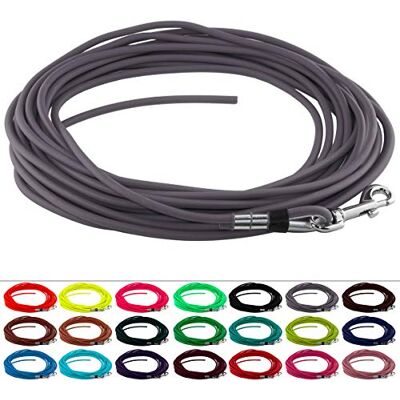 LENNIE Runde BioThane Schleppleine für Hunde von 15-25kg, Ø 6mm, 5m lang, ohne Handschlaufe, Grau LENNIE Runde BioThane Schleppleine für Hunde von 15-25kg, Ø 6mm, 5m lang, ohne Handschlaufe, Grau