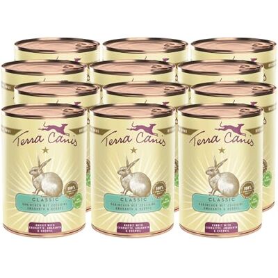 Terra Canis Kaninchen mit Zucchini, Classic Nassfutter für Hunde, 12x400g 100% Lebensmittelqualität aller Rohstoffe, mit frischem Fleisch und nahrhaften Innereien, glutenfrei und getreidearm Terra Canis Kaninchen mit Zucchini, Classic Nassfutter für Hunde, 12x400g 100% Lebensmittelqualität aller Rohstoffe, mit frischem Fleisch und nahrhaften Innereien, glutenfrei und getreidearm