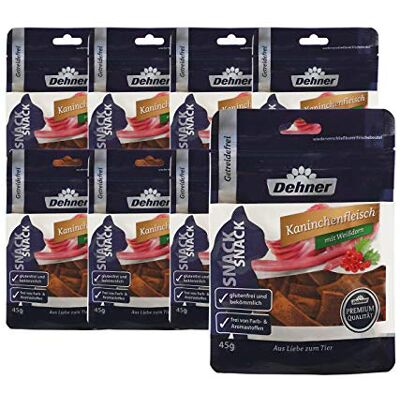 Dehner Premium Katzensnack, Leckerli getreidefrei / glutenfrei, für ausgewachsene Katzen, Kaninchenfleisch mit Weißdorn, 8 x 45 g (360 g) Dehner Premium Katzensnack, Leckerli getreidefrei / glutenfrei, für ausgewachsene Katzen, Kaninchenfleisch mit Weißdorn, 8 x 45 g (360 g)