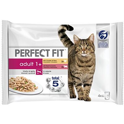 PERFECT FIT Adult Beutel 52x85g: Katzenfutter mit Huhn, Erbsen, Rind in Sauce PERFECT FIT Adult Beutel 52x85g: Katzenfutter mit Huhn, Erbsen, Rind in Sauce