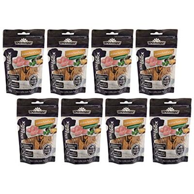 Dehner Premium Hundesnack, Leckerli glutenfrei, Kausnack für Hunde, Lebensmittelqualität, Hähnchenstreifen, 8 x 50 g (400 g) Dehner Premium Hundesnack, Leckerli glutenfrei, Kausnack für Hunde, Lebensmittelqualität, Hähnchenstreifen, 8 x 50 g (400 g)
