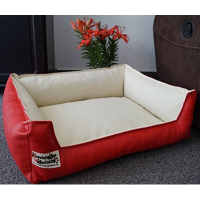 Hundebettenmanufaktur Hundebett Hundesofa Schlafplatz Kunstleder Similpelle 120 cm X 100 cm rot Creme Hundebettenmanufaktur Hundebett Hundesofa Schlafplatz Kunstleder Similpelle 120 cm X 100 cm rot Creme
