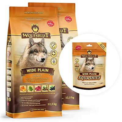 Wolfsblut – Wide Plain Adult Trockenfutter mit wertvollen Superfoods für ausgewachsene Hunde. Getreidefreies Alleinfutter ohne Zusatzstoffe im Beutel 2x12,5kg + 300g Gratis Squashies Snack Wolfsblut – Wide Plain Adult Trockenfutter mit wertvollen Superfoods für ausgewachsene Hunde. Getreidefreies Alleinfutter ohne Zusatzstoffe im Beutel 2x12,5kg + 300g Gratis Squashies Snack