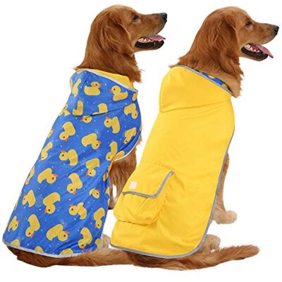 HDE Wendbarer Hunde-Regenmantel mit Kapuze, Zupf-Poncho, Regenmantel, Jacke für kleine, mittelgroße und große Hunde, Enten, Gelb L HDE Wendbarer Hunde-Regenmantel mit Kapuze, Zupf-Poncho, Regenmantel, Jacke für kleine, mittelgroße und große Hunde, Enten, Gelb L