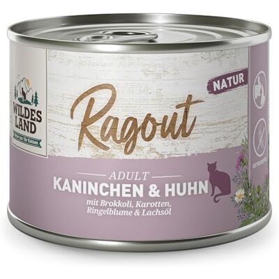 WILDES LAND Ragout Rabbit & Chicken mit Broccoli, Karotten, Marigold und Lachsöl, 180 g WILDES LAND Ragout Rabbit & Chicken mit Broccoli, Karotten, Marigold und Lachsöl, 180 g