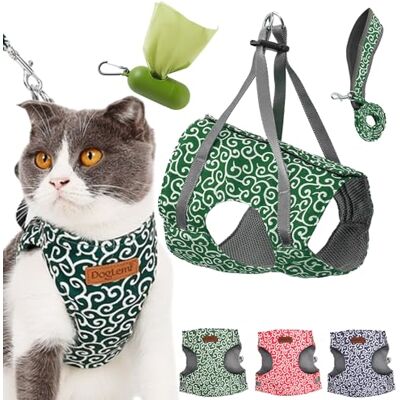 Camic Stampopular Cat Harness, Anti-Break Stampopular Cat Vest Harness and Leash Set for Walking Escape Proof, Adjustable Kitten Vest Harness Breathable Comfortable (Green, M) Camic Stampopular Cat Harness, Anti-Break Stampopular Cat Vest Harness and Leash Set for Walking Escape Proof, Adjustable Kitten Vest Harness Breathable Comfortable (Green, M)