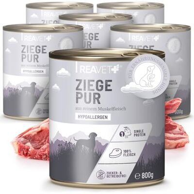 ReaVET Premium Hunde Nassfutter Ziege PUR 6 x 800g I Reines Muskelfleisch, Hypoallergen, ohne Getreide & Zusätze, Hundenassfutter sensitiv für Allergiker ReaVET Premium Hunde Nassfutter Ziege PUR 6 x 800g I Reines Muskelfleisch, Hypoallergen, ohne Getreide & Zusätze, Hundenassfutter sensitiv für Allergiker