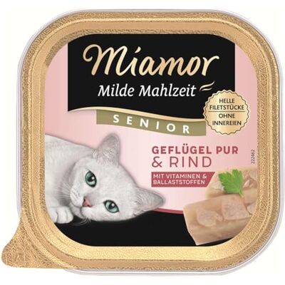 Miamor Milde Mahlzeit Senior Nassfutter für ältere Katzen mit Filetstückchen vom Geflügel. Leicht verdauliches Ergänzungsfutter im Schälchen ohne Zusatzstoffe 16x100g Geflügel Pur & Rind Miamor Milde Mahlzeit Senior Nassfutter für ältere Katzen mit Filetstückchen vom Geflügel. Leicht verdauliches Ergänzungsfutter im Schälchen ohne Zusatzstoffe 16x100g Geflügel Pur & Rind