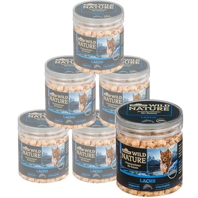 Dehner Wild Nature Katzensnack, Premium Leckerli glutenfrei / zuckerfrei, für ernährungssensible Katzen, gefriergetrocknet, Lachs, 6 x 20 g (120 g) Dehner Wild Nature Katzensnack, Premium Leckerli glutenfrei / zuckerfrei, für ernährungssensible Katzen, gefriergetrocknet, Lachs, 6 x 20 g (120 g)