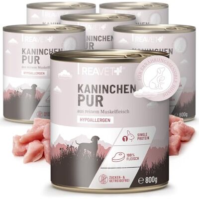 ReaVET Premium Hunde Nassfutter Kaninchen PUR 6 x 800g I Reines Muskelfleisch, Hypoallergen, ohne Getreide & Zusätze, Hundenassfutter sensitiv für Allergiker ReaVET Premium Hunde Nassfutter Kaninchen PUR 6 x 800g I Reines Muskelfleisch, Hypoallergen, ohne Getreide & Zusätze, Hundenassfutter sensitiv für Allergiker