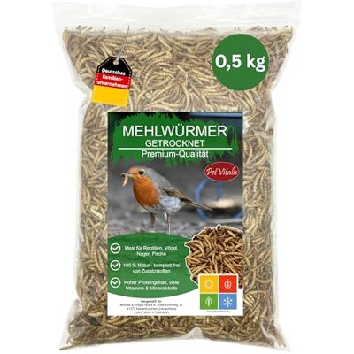 Pet Vitalis Mehlwürmer getrocknet 0,5 kg – Premium Einzelfuttermittel für Wildvögel, Ergänzung zum Vogelfutter – Proteinreicher Snack für Fische, Reptilien & Nager – Ganzjahresfutter für Igel & Eichhörnchen Pet Vitalis Mehlwürmer getrocknet 0,5 kg – Premium Einzelfuttermittel für Wildvögel, Ergänzung zum Vogelfutter – Proteinreicher Snack für Fische, Reptilien & Nager – Ganzjahresfutter für Igel & Eichhörnchen