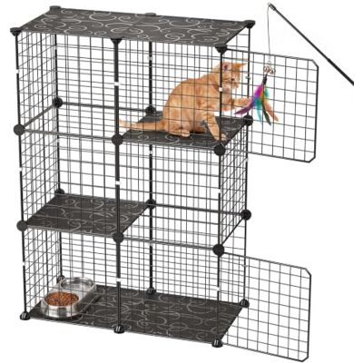 VEVOR Katzenkäfig Katzengehege 3-Stock Katzenauslauf 71,1x35,5x104,1cm DIY-Katzenlaufstall für Indoor Abnehmbarer Metallgitterkäfig Ideal für 1-2 Katzen Kaninchen Frettchen + Kleintiere Schwarz VEVOR Katzenkäfig Katzengehege 3-Stock Katzenauslauf 71,1x35,5x104,1cm DIY-Katzenlaufstall für Indoor Abnehmbarer Metallgitterkäfig Ideal für 1-2 Katzen Kaninchen Frettchen + Kleintiere Schwarz