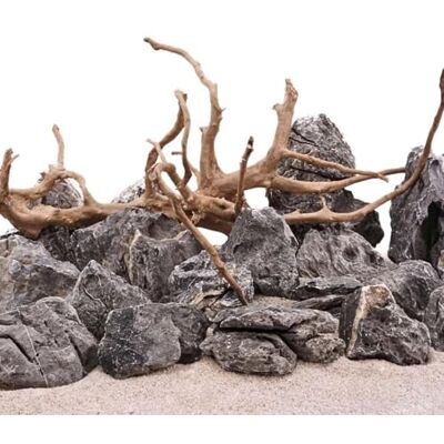 AquaOne Aquarium Steine Mini Landschaft Set mit Wurzel I Natursteine Seiryu 15kg Mix und Mookienwurzel L I Aquascaping Gestein I Felsen Dekoration I Pagode Rückwand AquaOne Aquarium Steine Mini Landschaft Set mit Wurzel I Natursteine Seiryu 15kg Mix und Mookienwurzel L I Aquascaping Gestein I Felsen Dekoration I Pagode Rückwand