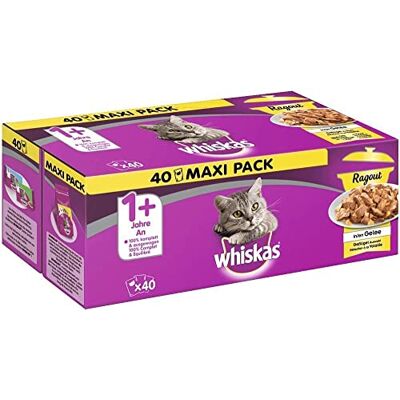 whiskas 1+ Katzennassfutter Ragout – Geflügel Auswahl in Gelee – Hochwertiges Feuchtfutter im Portionsbeutel für Katzen ab 1 Jahr – Katzenfutter – Vorratspack (40 x 85g) whiskas 1+ Katzennassfutter Ragout – Geflügel Auswahl in Gelee – Hochwertiges Feuchtfutter im Portionsbeutel für Katzen ab 1 Jahr – Katzenfutter – Vorratspack (40 x 85g)