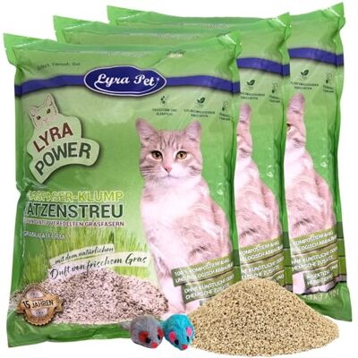 Lyra Pet ® 3 x 10 Liter Lyra Power Grasfaser Katzenstreu klumpend + 2 Mäuse Klumpstreu 210 % Saugkraft Auch für empfindliche Katzen Staubarm für saubere Wohnung Lyra Pet ® 3 x 10 Liter Lyra Power Grasfaser Katzenstreu klumpend + 2 Mäuse Klumpstreu 210 % Saugkraft Auch für empfindliche Katzen Staubarm für saubere Wohnung