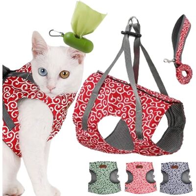 Camic Stampopular Cat Harness, Anti-Break Stampopular Cat Vest Harness and Leash Set for Walking Escape Proof, Adjustable Kitten Vest Harness Breathable Comfortable (Red, S) Camic Stampopular Cat Harness, Anti-Break Stampopular Cat Vest Harness and Leash Set for Walking Escape Proof, Adjustable Kitten Vest Harness Breathable Comfortable (Red, S)