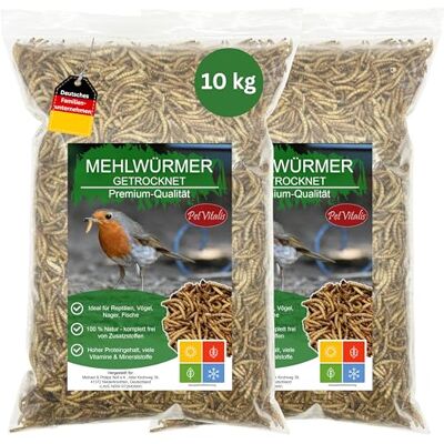 Pet Vitalis Mehlwürmer getrocknet 10 kg (2x5kg)– Premium Einzelfuttermittel für Wildvögel, Ergänzung zum Vogelfutter – Proteinreicher Snack für Fische, Reptilien & Nager – Ganzjahresfutter für Igel & Eichhörnchen Pet Vitalis Mehlwürmer getrocknet 10 kg (2x5kg)– Premium Einzelfuttermittel für Wildvögel, Ergänzung zum Vogelfutter – Proteinreicher Snack für Fische, Reptilien & Nager – Ganzjahresfutter für Igel & Eichhörnchen