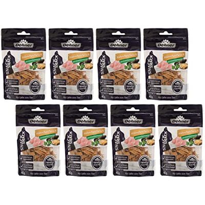 Dehner Premium Katzensnack, Leckerli glutenfrei, für ausgewachsene / sensible Katzen, Hähnchenfleischstreifen, 8 x 45 g (360 g) Dehner Premium Katzensnack, Leckerli glutenfrei, für ausgewachsene / sensible Katzen, Hähnchenfleischstreifen, 8 x 45 g (360 g)