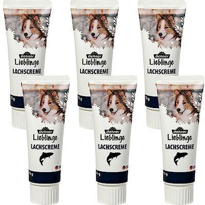 Dehner Lieblinge Hundesnack, Leckerli Creme zuckerfrei, Lebensmittelqualität, Lachs, in Tube, 6 x 75 g (450 g) Dehner Lieblinge Hundesnack, Leckerli Creme zuckerfrei, Lebensmittelqualität, Lachs, in Tube, 6 x 75 g (450 g)