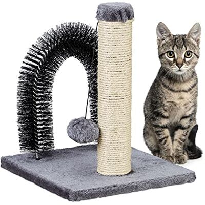 Relaxdays Katzen Kratzsäule mit Enthaarungsbogen, 2in1, Sisal Katzenbaum, Pflege und Spiel, Massagebogen, 37x30x30, grau Relaxdays Katzen Kratzsäule mit Enthaarungsbogen, 2in1, Sisal Katzenbaum, Pflege und Spiel, Massagebogen, 37x30x30, grau