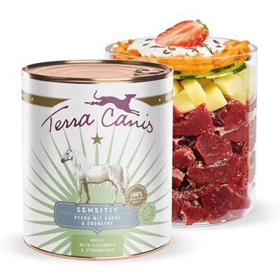 Terra Canis Pferd mit Gurke & Erdbeere, Sensitiv Nassfutter für Hunde, 800g 100% Lebensmittelqualität aller Rohstoffe, leicht verdaulich für sensible Hunde, allergenfrei und getreidearm Terra Canis Pferd mit Gurke & Erdbeere, Sensitiv Nassfutter für Hunde, 800g 100% Lebensmittelqualität aller Rohstoffe, leicht verdaulich für sensible Hunde, allergenfrei und getreidearm