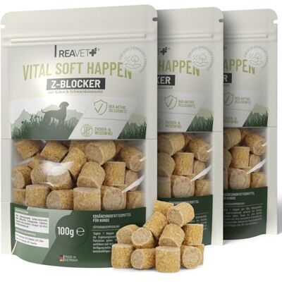 ReaVET Z-Blocker Hundeleckerli Weizenfrei 3 x 100g I Vital Soft Happen I mit Schwarzkümmelöl & Kokos I Hundesnack Leckerlis für Jede Jahreszeit ReaVET Z-Blocker Hundeleckerli Weizenfrei 3 x 100g I Vital Soft Happen I mit Schwarzkümmelöl & Kokos I Hundesnack Leckerlis für Jede Jahreszeit