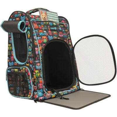 nestQ Rucksack für Hunde und Katzen, Maxim 5kg, Ergonomischer Träger mit Belüftung, Transport-Rucksack, Paseos Y Aventuras, Ideal für Reisen (Blaue Eulen) nestQ Rucksack für Hunde und Katzen, Maxim 5kg, Ergonomischer Träger mit Belüftung, Transport-Rucksack, Paseos Y Aventuras, Ideal für Reisen (Blaue Eulen)