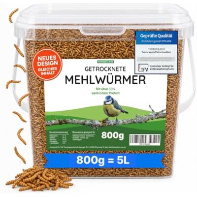 MeerBach & Rose MEHLWÜRMER getrocknet 800g im praktischen Eimer (entspricht 5 Litern) Proteinreicher Snack für Vögel, Wildvögel, Fische, Reptilien und Nager. Qualität aus Deutschland MeerBach & Rose MEHLWÜRMER getrocknet 800g im praktischen Eimer (entspricht 5 Litern) Proteinreicher Snack für Vögel, Wildvögel, Fische, Reptilien und Nager. Qualität aus Deutschland