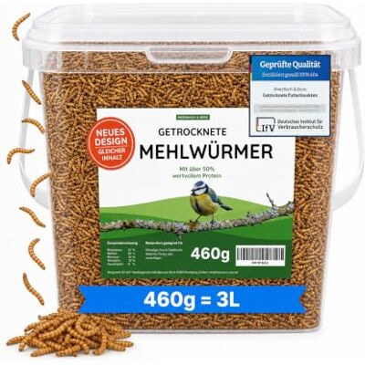 MeerBach & Rose MEHLWÜRMER getrocknet 460g im Eimer (entspricht 3 Litern) Proteinreicher Snack für Vögel, Wildvögel, Fische, Reptilien und Nager. Qualität aus Deutschland MeerBach & Rose MEHLWÜRMER getrocknet 460g im Eimer (entspricht 3 Litern) Proteinreicher Snack für Vögel, Wildvögel, Fische, Reptilien und Nager. Qualität aus Deutschland