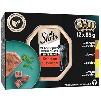 Sheba ® Klassische Terrine für ausgewachsene Katzen, Auswahl des Metzgers, 4 Sorten, 12 x 85 g Sheba ® Klassische Terrine für ausgewachsene Katzen, Auswahl des Metzgers, 4 Sorten, 12 x 85 g