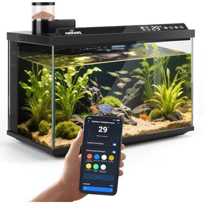 Nobleza Smart Aquarium 30L, WiFi Aquarium Set Komplett mit App-Steuerung, EIN-klick-Wasserwechsel, Automatischer Fütterer, Ultra-Weiß-Glas Nano Aquarium für Anfänger & Büro, 44x24x28.5cm Nobleza Smart Aquarium 30L, WiFi Aquarium Set Komplett mit App-Steuerung, EIN-klick-Wasserwechsel, Automatischer Fütterer, Ultra-Weiß-Glas Nano Aquarium für Anfänger & Büro, 44x24x28.5cm