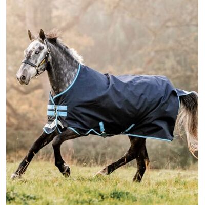 Horseware Irland Amigo Bravo 12 Original Pferdedecke (100g Medium-Lite), Marineblau (mit türkis-aqua-blauem Rand), Größe:66 Horseware Irland Amigo Bravo 12 Original Pferdedecke (100g Medium-Lite), Marineblau (mit türkis-aqua-blauem Rand), Größe:66